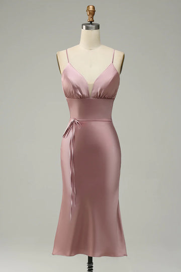 Mermaid Spaghetti Straps Satin Wedding Guest Dress